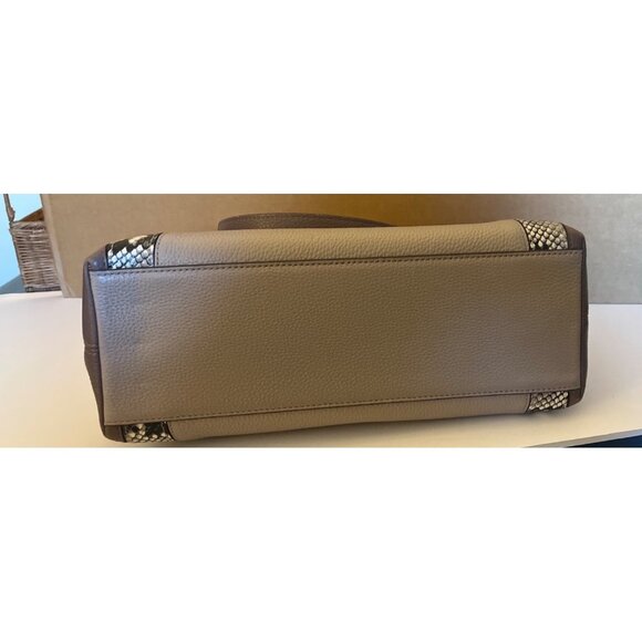Kate Spade Jackson Taupe Brown Leather Triple Compartment Satchel Snake Embossed - Picture 4 of 12